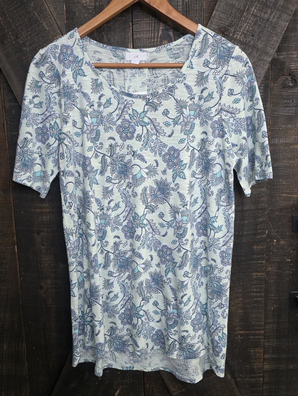 J.Jill Floral Print Short Sleeve Women's Top - Light Blue NWT Small